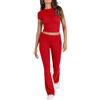 ticticlily Tute Completo Donna Casuale 2 Pezzi Maglietta Crop Tops Maniche Corte e Pantaloni Vita Alta Tuta Completa Sportiva Yoga Elastica Casuale Pigiama Y2K Set Tinta Unita A Rosso XS