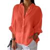 Yegirlzs Camicia Donna Camicetta in Lino Cotone Manica A 3/4 Elegante Blusa Scollo A V Camicetta con Bottoni Casual Tinta Unita Camicia Tunica Top per Primavera E Estiva A Arancione XL