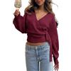 shownicer Maglione Donna Scollo a V Maglione Elegante Chic Maglioncino Tinta Unita Maglioni Casual Pullover Moda Sweater per Autunno Inverno A Rosso S