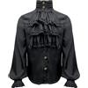 Generisch Camicia da uomo a collo alto, con volant, medievale, da pirata, stile gotico, steampunk, per Halloween, da uomo, stile retrò, a maniche lunghe, per cosplay, O nero., L