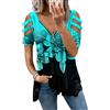 Onsoyours Donna Estivo Maglie A Manica Corta Slim Fit Scollo A V Camicia Stampa Geometrica Bluse Eleganti Cerniera Tops Basic T-Shirt Casuale Camicetta C Fiore Verde 3XL