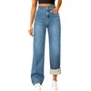 Generisch Jeans da donna foderati, gamba dritta, invernali, termici, in flanella, in denim, a vita alta, bassa, per il tempo libero, eleganti, per adolescenti, ragazze, O blu., L