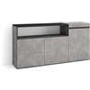 Skraut Home | Credenza, Mobile, Cucina | Madia, mobile ingresso | 150x75x35cm | 3 Porte | grande stoccaggio | Stile moderno | Cemento