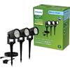 Philips GardenLink Reuel, Faretto per Esterni, 24 V, 2700 K, 180 lm, Nero, Starter Kit, Confezione da 3, presa UE