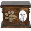 Art Dog Terrier Manchester Urna Per Ceneri Cane Con Piatto In Ceramica E Descrizione DE