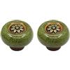 HDJNal Set di 2 pomelli in ceramica - Pomelli per porta di armadio da cucina di forma rotonda vintage per mobili e cassetti - Vintage shabby chic (32 mm di diametro, verde bronzo)