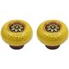 HDJNal Set di 2 pomelli in ceramica, pomelli per ante di credenze da cucina, maniglie vintage per mobili, maniglie per cassetti, stile vintage shabby chic (diametro 32 mm, giallo bronzo)