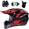 FASXZVM Adulti Bambini MTB Casco da Motocross, con Occhiali Guanti Maschera, Gioventù Integrale Fuori Strada ATV Casco da Moto, Discesa Dirt Bike MX Quad Bici Enduro Schianto Casco ( Color : E , Size : M/54-5