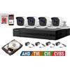 HIKVISION KIT VIDEOSORVEGLIANZA HIKVISION DVR 4 CANALI 4 TELECAMERE 2 MPX FULLHD 1080P 1TB