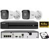 HIK VISION Kit videosorveglianza IP Hikvision Nvr POE 4 Canali 2 telecamere bullet 4 MP HDD