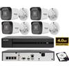 HIK VISION Kit videosorveglianza IP Hikvision Nvr POE 4 Canali 4 telecamere bullet 4 MP HDD