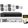 Hikvision Kit videosorveglianza IP Hikvision Nvr POE 8 Canali 5 telecamere bullet 4 MP HDD