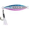 ZMdooreasy Esca che si illumina al buio per jigging lento 60 g 80 g lunga piastra in ghisa con occhi realistici 3D e ganci forti per pesca notturna in acqua salata attrezzatura bianca rosa viola blu (60 g C)