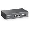 MokerLink Switch PoE a 4 Porte, 1 Gigabit Uplink, 1 SFP, IEEE802.3af/at 75W, PoE Watchdog AI Rilevazione, QoS, Ethernet Plug in Metallo Senza Ventole
