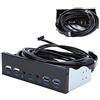 Dilwe Pannello frontale USB extra, hub USB con 2 porte USB 3.0/2 porte USB 2.0/uscita audio ingresso microfono porta USB C, unità ottica 5,25 pollici pannello scheda di espansione del computer per desktop