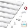 HOMMAND Profilo Alluminio per Strisce LED, 6 x 1m Profili LED Forma a U, Canalina LED e Diffusore Striscia LED, con Connettore Angolare, Nastro Adesivo, Tappi di Chiusura e Clip di Montaggio
