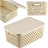 KADAX Cestino portaoggetti, cestino con coperchio, scatola portaoggetti, scatola portaoggetti in plastica, cestino per scaffale moderno, contenitore con fori di ventilazione (4,5 l, beige)