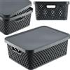 KADAX Cestino portaoggetti, cestino con coperchio, scatola portaoggetti, in plastica, cestino per scaffale moderno, contenitore con fori di ventilazione (12 l, grigio)