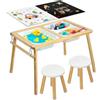VEVOR Tavolo Sensoriale per Bambini, Banco Multifunzioni in Legno con 2 Sgabelli, Piano a Doppio Lato, Contenitori Portaoggetti e Piedini Antiscivolo, per Giochi con Sabbia e Acqua Disegno Studio