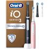 Oral-B iO 3, 2 Spazzolini Elettrici, 2 Testina di Ricambio, Nero e Rosa | 2 Testine di Ricambio per Spazzolino Elettrico Ricaricabile, Sensore di Pressione, Delicato sulle Gengive, Pulizia Denti