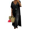 shownicer Vestiti Donna Estivi Abito in Lino Scollo V Manica Corta Vestiti Boho Abiti Casual Tinta Unita Vestito Larghe Abito da Spiaggia Maxi Lunga A Nero 3XL