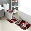 Generic Set di tappetini da bagno natalizi, 3 pezzi, tende rosse con Babbo Natale, assorbenti e antiscivolo, a forma di U, lavabili, in flanella ad asciugatura rapida, set di tappeti da bagno