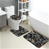 Generic Set di tappetini da bagno autunnali, 3 pezzi, eleganti tappeti da bagno assorbenti con motivo floreale nero e oro a forma di U, lavabili, ispirati all'autunno, ad asciugatura rapida, in memory foam