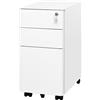 HOMSTEEL Schedario mobile con 3 cassetti, armadietto mobile con serratura, in acciaio, completamente assemblato tranne le ruote, per ufficio domestico, per A4, lettere, cartelle legali, bianco