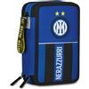 Inter Astuccio Scuola 3 Zip, Blu, Portapenne Triplo Scomparto Completo Di Penne,