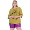 Ulla Popken T-Shirt da Donna con Scollo a Sottomarino Floreale, Verde Giallo Chiaro, 48/50 IT