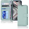 TECHGEAR - Custodia a portafoglio in similpelle con blocco RFID, porta carte e supporto, cinturino, chiusura magnetica - Verde per iPhone 17 Pro Max 17,5 cm
