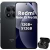 XIAOMI Smartphone XIAOMI Redmi Note 15 Pro 5G, 12+512GB, batteria 6580 mAh, IP68 (resistente alla polvere e all'acqua), display 6,83", colore nero (con cuffie Bluetooth)