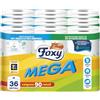 Foxy Mega | Carta igienica 36 rotoli| 480 strappi| Decorata |100% Energia elettrica rinnovabile| Confezione prodotta con plastica riciclata