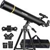 SOLOMARK Telescopi per adulti Astronomia 80mm Apertura 900mm Refractor Nero