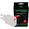 Patona Adattatore Premium PD18W 5V/3.0A 9V/2.0A 12V/1.5A A 1xUSB-C 1xUSB-A PD3.0 QC3.0 bianco "