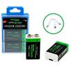 Patona Premium USB-C 2x batterie a blocco da 9 Volt 6F22 al litio 3600mWh da 1,5 V ricaricabili con cavo di ricarica da 1 a 2 USB-C "