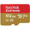 SanDisk Extreme microSDXC UHS-I, C10, U3, V30, A2 + adattatore SD 512 GB 190 MB/s"