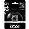Lexar Silver Plus SDXC UHS-I U3 V30 R205/W150MB/s 512 GB"