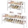 FAVOOSTY Scarpiera a 2 Livelli in Metallo, Allungabile 74.5-105.5 cm,Metallo,Regolabile, Salvaspazio, Portascarpe Robusto per Ingresso, Camera da Letto,Bianco