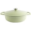 Commichef Casseruola leggera in ghisa 28 cm, 3 L, verde - Pentola con coperchio per cucinare e cuocere il pane, padella smaltata, pentola compatibile con piani cottura a induzione