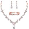 EVER FAITH Parure Gioielli Donna, Matrimonio Jewelry Set per Zirconia cubica Moda Collana con Foglia Floreale Ciondola Orecchini Bracciale Tennis Rose Oro-Fondo