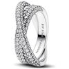 PANDORA Timeless - Anello fascia intrecciata, in argento sterling, con pietre di zirconia cubica incolori