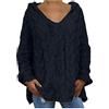 Dinnesis Maglione a maglia con cappuccio, da donna, a maniche lunghe, con scollo a V, in cotone, largo, vintage, oversize, invernale, autunno, a maniche lunghe, Nero , L