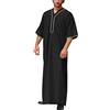 RUMAOZIA Abiti musulmani Uomo Caftano Uomo Cotone Lino Estate Fresco Jilbab Uomini Musulmani Abbigliamento Islamico Abbigliamento da preghiera per gli uomini Marocchino Arabo Tunica Abaya, O nero., M