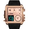 Gosasa Orologio sportivo da uomo, quadrato, digitale, con quadrante grande, LED, analogico, al quarzo, con fusi orari, cronometro impermeabile fino a 50 m, Oro rosa Nero, big