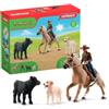 Schleich Farm World Set Avventura a cavallo nel West 42578, Quarter Horse, cowboy, vitello, golden retriever