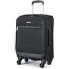 Amazon Basics Bagaglio a Mano Morbido (53 cm), Valigia con 4 Ruote Girevoli Multidirezionali 360°, Espandibile, Tasca con Cerniera e Cinghie, Manico Telescopico, Nero