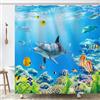 OCEUMACO Delfini Tenda Doccia Antimuffa 240x200 cm Grande Tessuto Poliestere Tenda per Doccia Pesci Oceano Blu Stoffa Impermeabile Tende Vasca da Bagno con Anelli Lavabile in Lavatrice