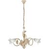LuceArt Lampadario Classico 3Luci Foglie in Ferro Battuto Vetro Avorio Oro Serie Limone