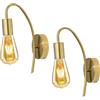 YSGUYILT Lampada da Parete Interna Vintage 2 Pezzi Applique Parete Curva Industriale Retrò Illuminazione da Parete Prese Lampada In Metallo con E27 per Bagno Camera da Letto Soggiorno Corridoio-Oro